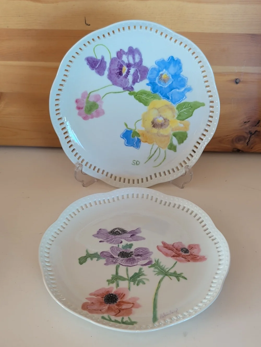 2 Signed & Hand-Painted SD & Shirley, Decorative Plates.